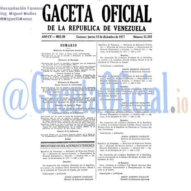 Gaceta Oficial 31383 del 15 Diciembre 1977