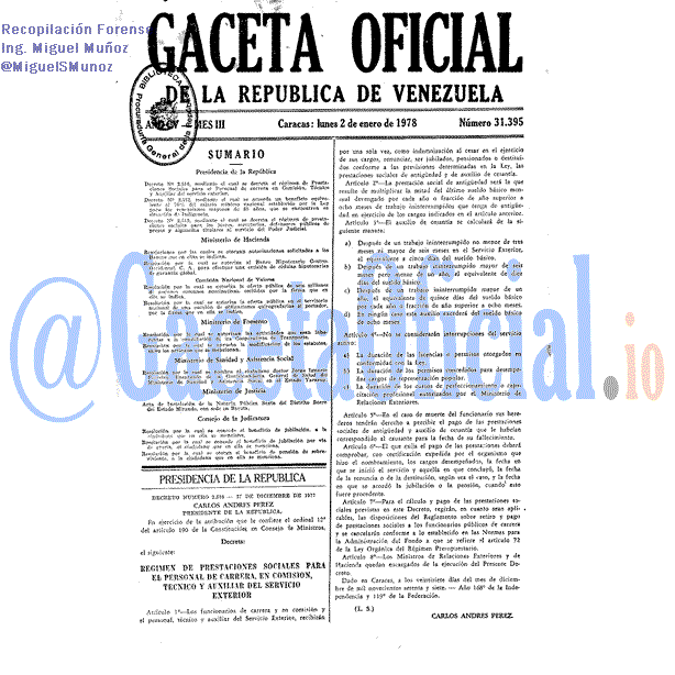 Gaceta Oficial 31395 del 2 Enero 1978