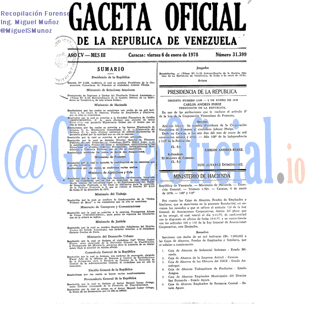 Gaceta Oficial 31399 del 6 Enero 1978