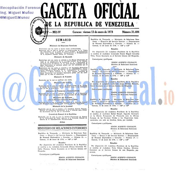 Gaceta Oficial 31404 del 13 Enero 1978