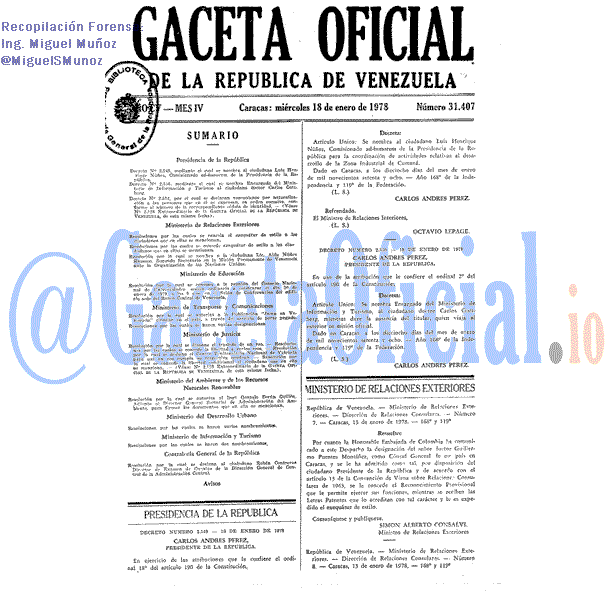 Gaceta Oficial 31407 del 18 Enero 1978