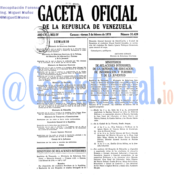 Gaceta Oficial 31420 del 3 Febrero 1978