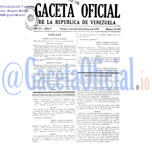 Gaceta Oficial 31433 del 22 Febrero 1978