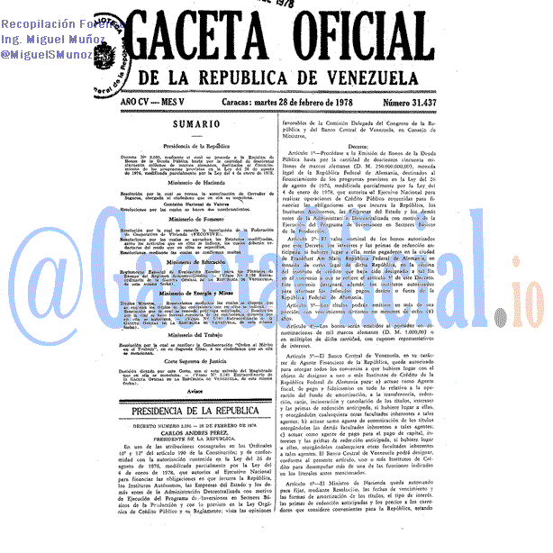 Gaceta Oficial 31437 del 28 Febrero 1978