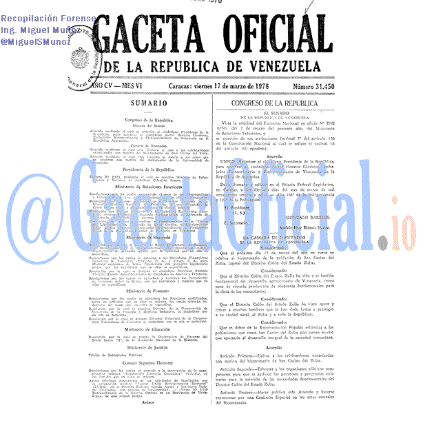 Gaceta Oficial 31450 del 17 Marzo 1978