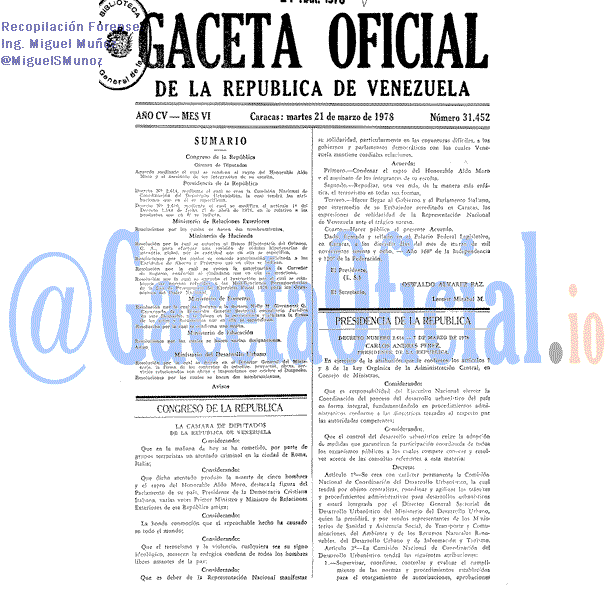 Gaceta Oficial 31452 del 21 Marzo 1978