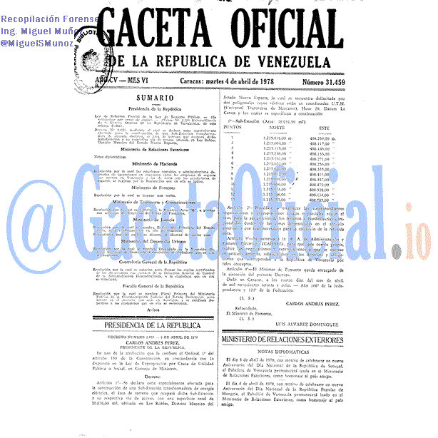 Gaceta Oficial 31459 del 4 Abril 1978