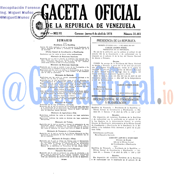 Gaceta Oficial 31461 del 6 Abril 1978