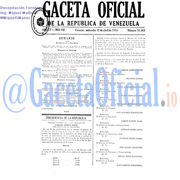 Gaceta Oficial 31465 del 12 Abril 1978