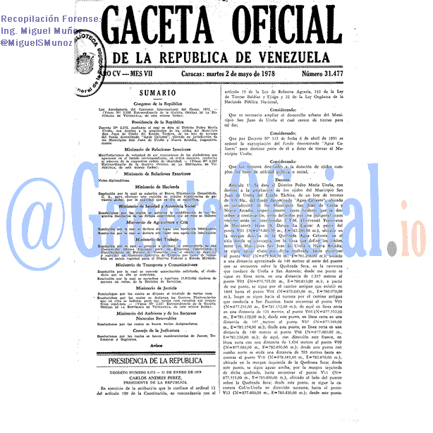 Gaceta Oficial 31477 del 2 Mayo 1978