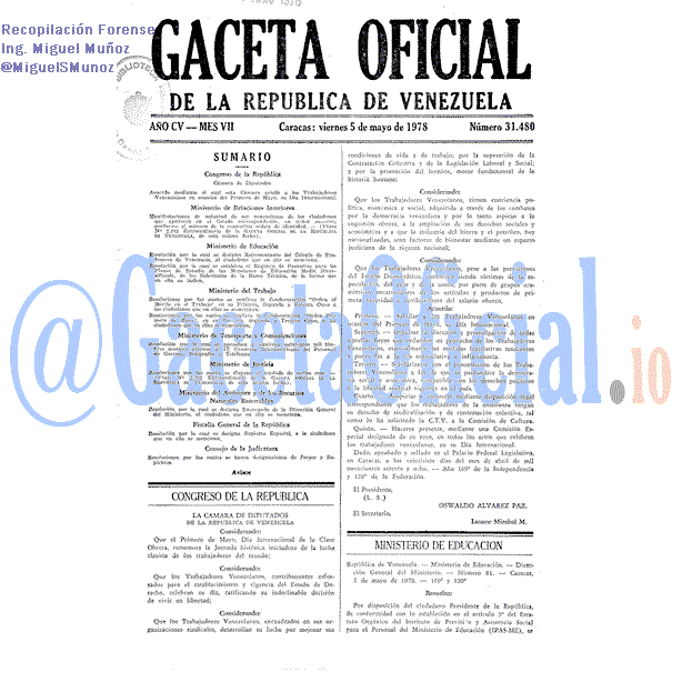 Gaceta Oficial 31480 del 5 Mayo 1978