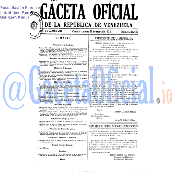 Gaceta Oficial 31489 del 18 Mayo 1978