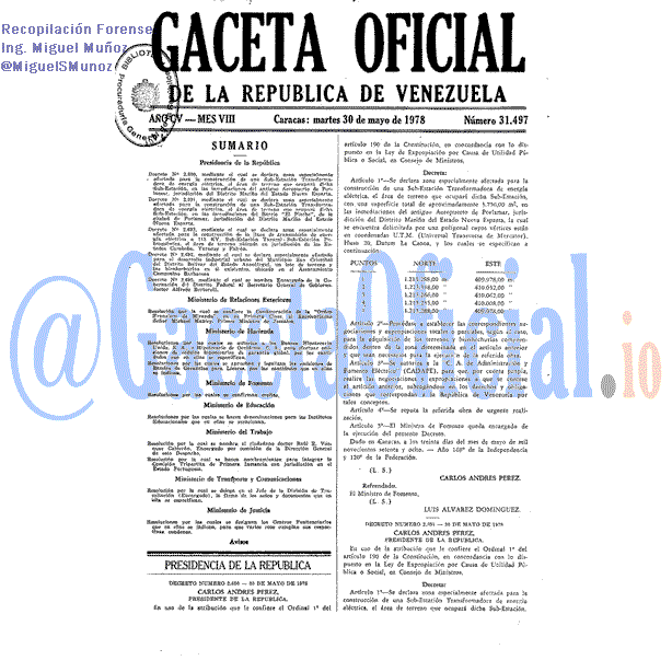 Gaceta Oficial 31497 del 30 Mayo 1978