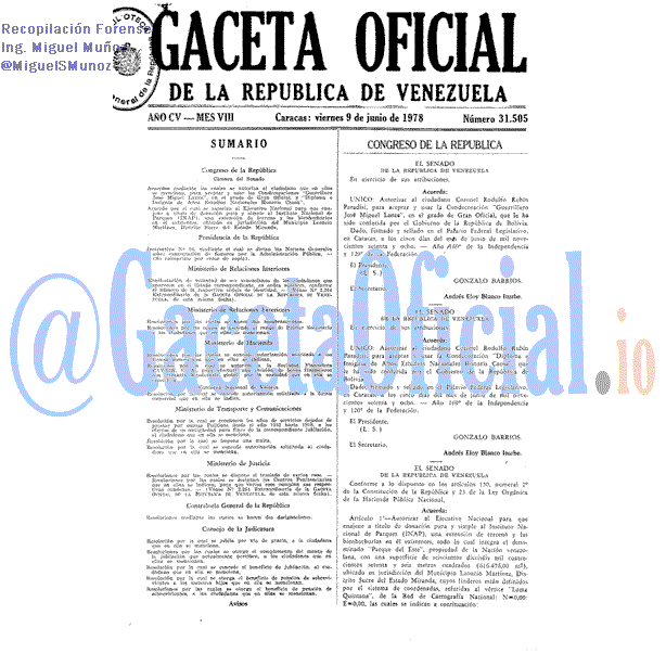 Gaceta Oficial 31505 del 9 Junio 1978