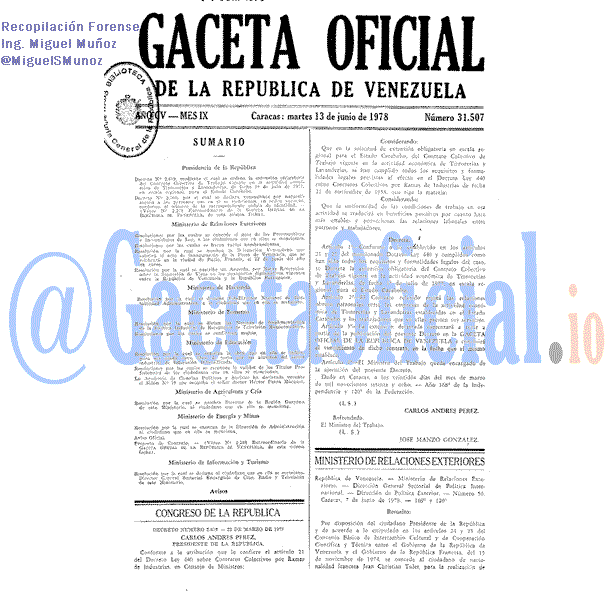 Gaceta Oficial 31507 del 13 Junio 1978