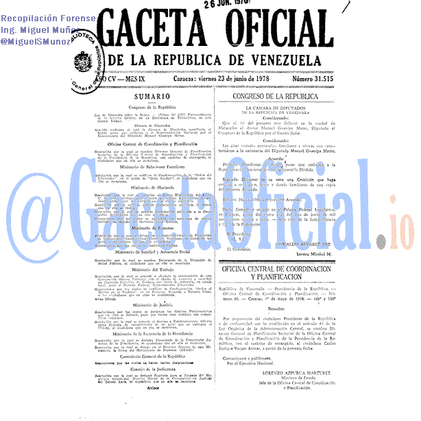 Gaceta Oficial 31515 del 23 Junio 1978