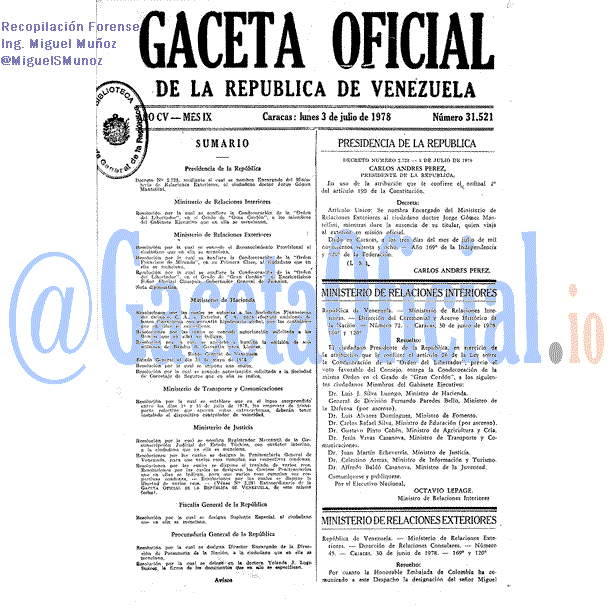 Gaceta Oficial 31521 del 3 Julio 1978