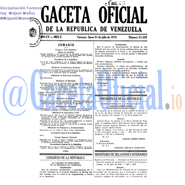 Gaceta Oficial 31539 del 31 Julio 1978