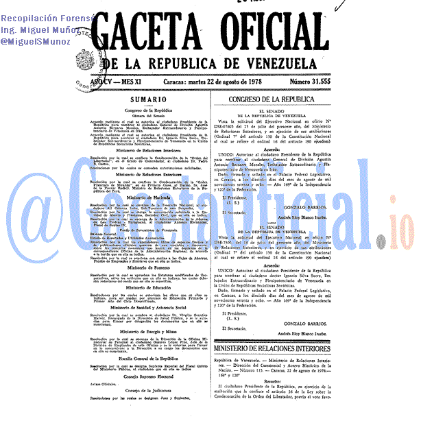 Gaceta Oficial 31555 del 22 Agosto 1978