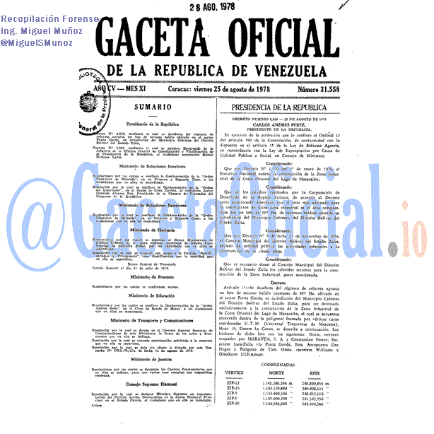 Gaceta Oficial 31558 del 25 Agosto 1978