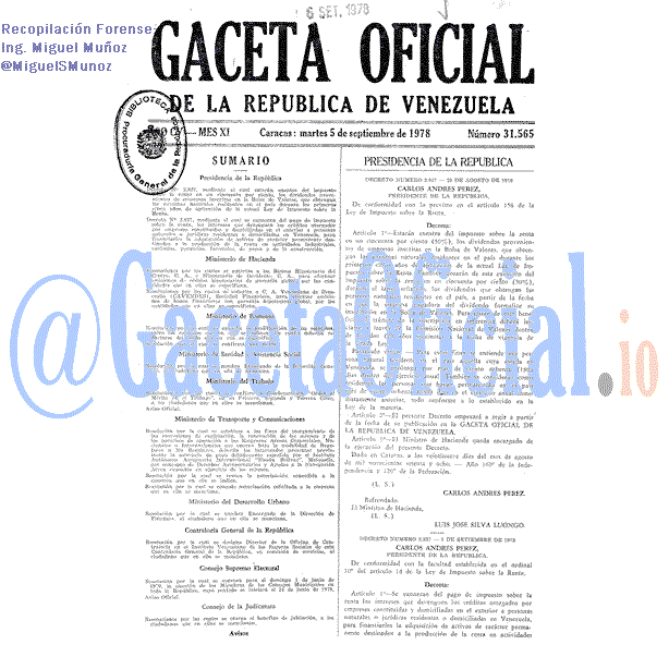 Gaceta Oficial 31565 del 5 Septiembre 1978