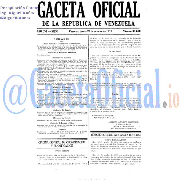 Gaceta Oficial 31600 del 26 Octubre 1978