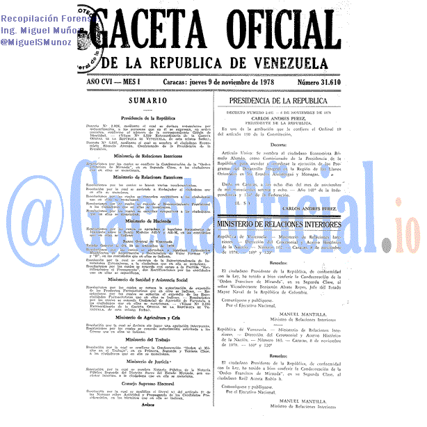 Gaceta Oficial 31610 del 9 Noviembre 1978