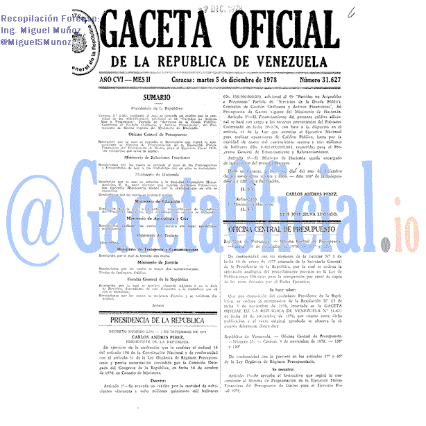 Gaceta Oficial 31627 del 5 Diciembre 1978