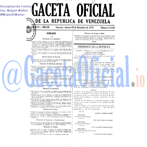Gaceta Oficial 31644 del 29 Diciembre 1978