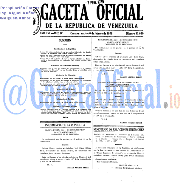 Gaceta Oficial 31670 del 6 Febrero 1979