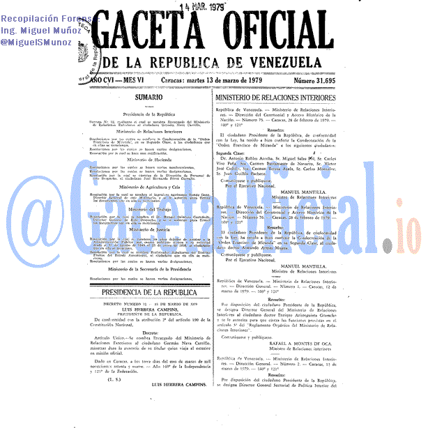 Gaceta Oficial 31695 del 13 Marzo 1979