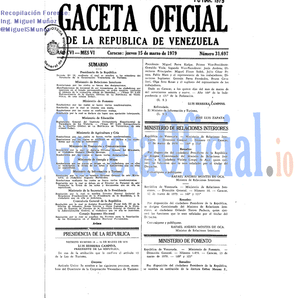 Gaceta Oficial 31697 del 15 Marzo 1979