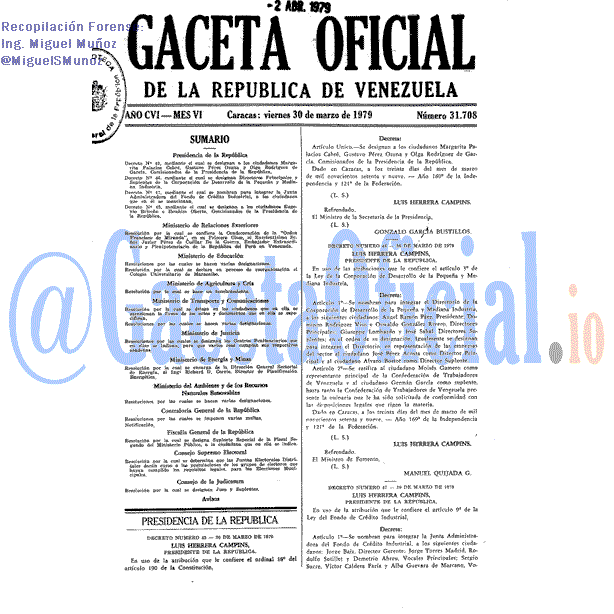 Gaceta Oficial 31708 del 30 Marzo 1979
