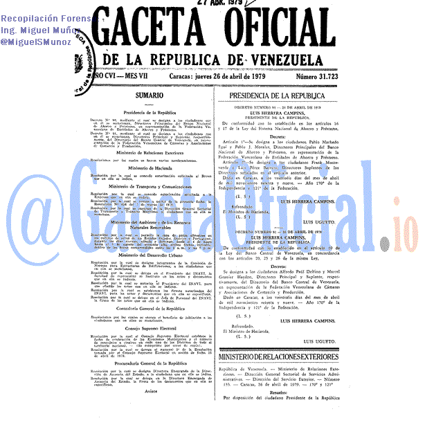 Gaceta Oficial 31723 del 26 Abril 1979