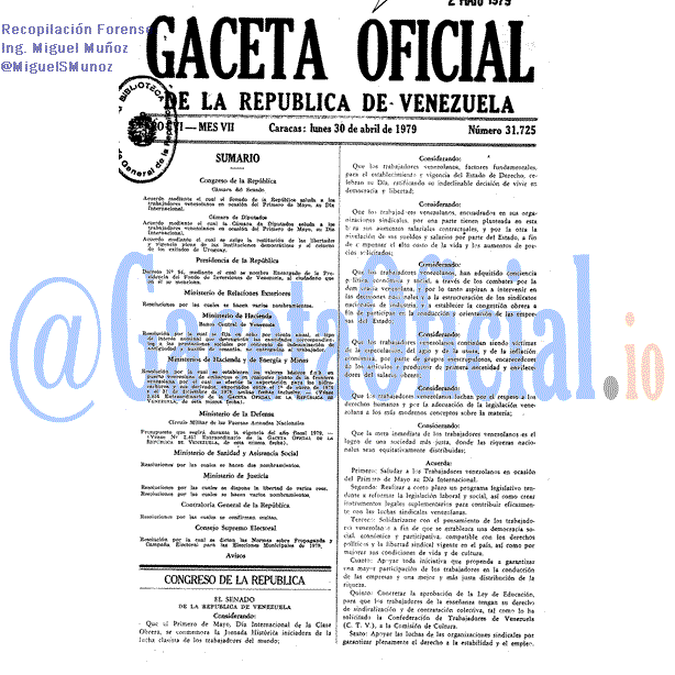 Gaceta Oficial 31725 del 30 Abril 1979