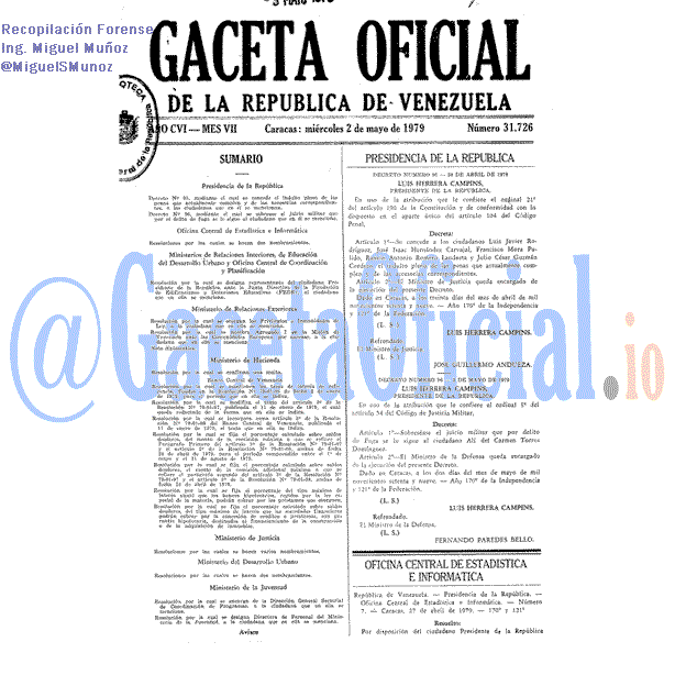 Gaceta Oficial 31726 del 2 Mayo 1979