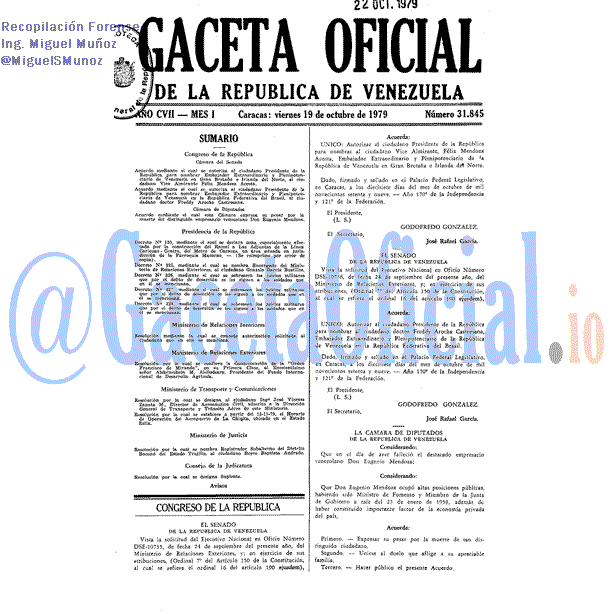 Gaceta Oficial 31845 del 19 Octubre 1979