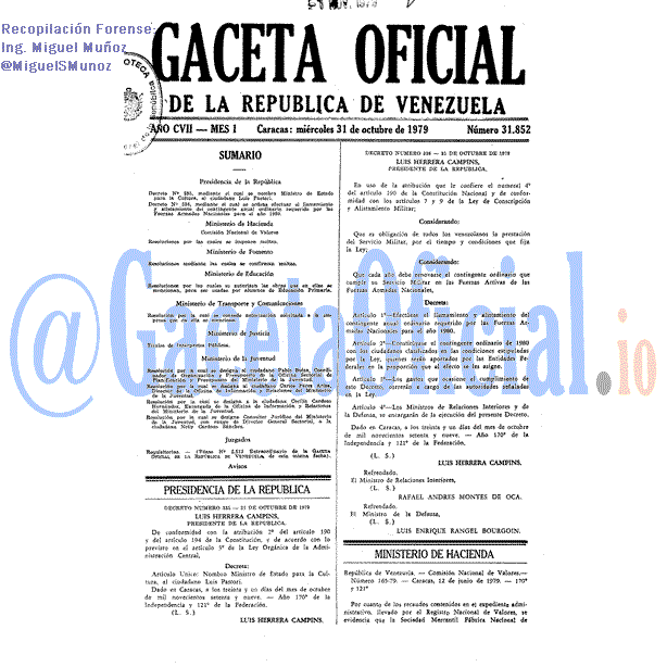 Gaceta Oficial 31852 del 31 Octubre 1979