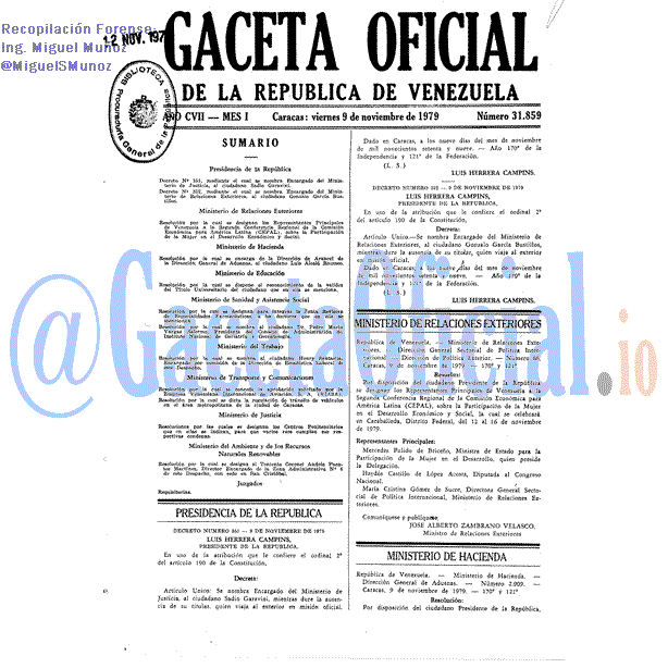 Gaceta Oficial 31859 del 9 Noviembre 1979