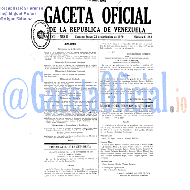 Gaceta Oficial 31868 del 22 Noviembre 1979