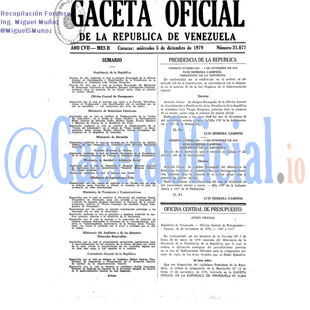 Gaceta Oficial 31877 del 5 Diciembre 1979