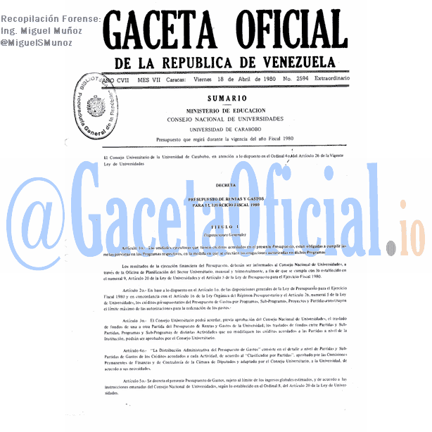Gaceta Oficial 2594 del 18 Abril 1980