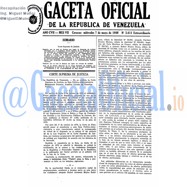 Gaceta Oficial 2611 del 7 Mayo 1980