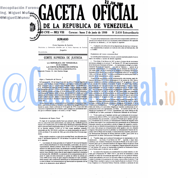 Gaceta Oficial 2616 del 2 Junio 1980