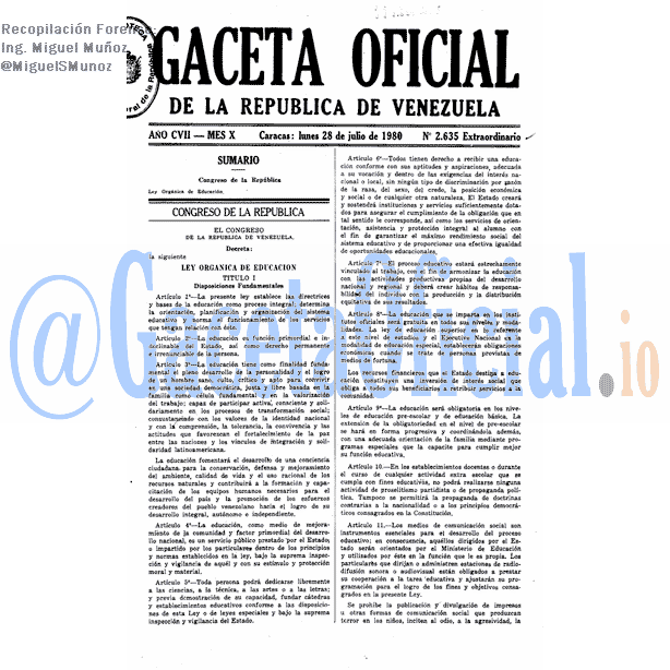 Gaceta Oficial 2635 del 28 Julio 1980