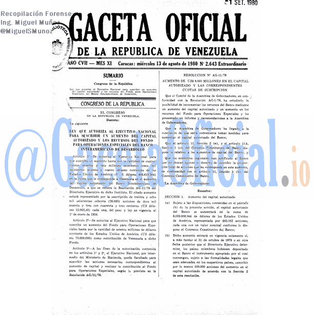 Gaceta Oficial 2643 del 13 Agosto 1980