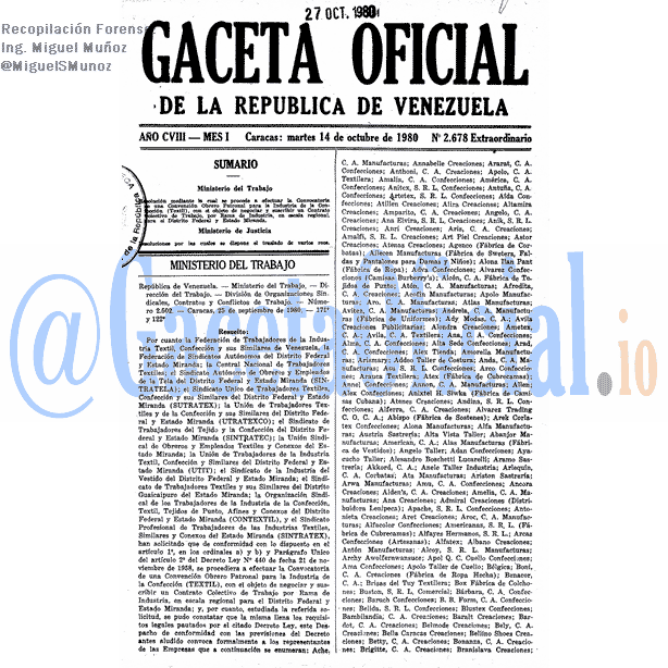 Gaceta Oficial 2678 del 14 Octubre 1980