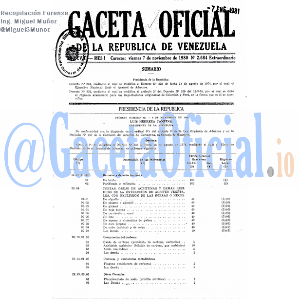 Gaceta Oficial 2684 del 7 Noviembre 1980