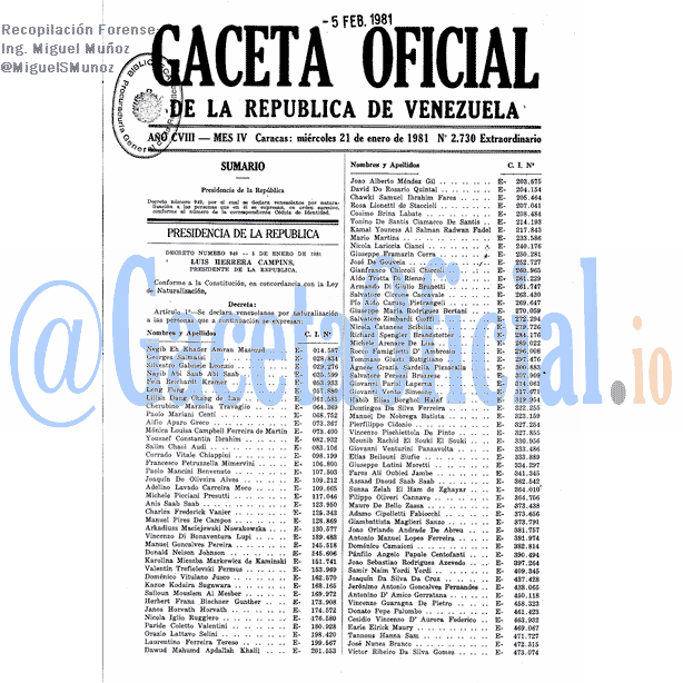 Gaceta Oficial 2730 del 21 Enero 1981