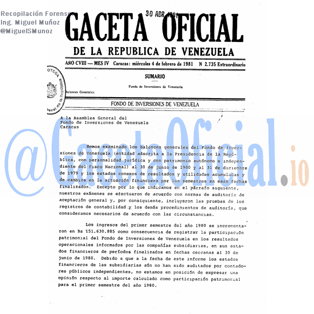 Gaceta Oficial 2735 del 4 Febrero 1981